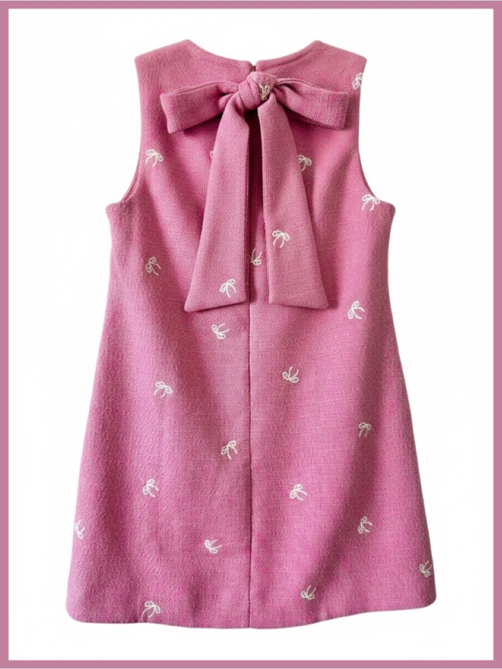 NWT Pink Tweed Mini Bow Shift Dress - Medium - Picture 4 of 9